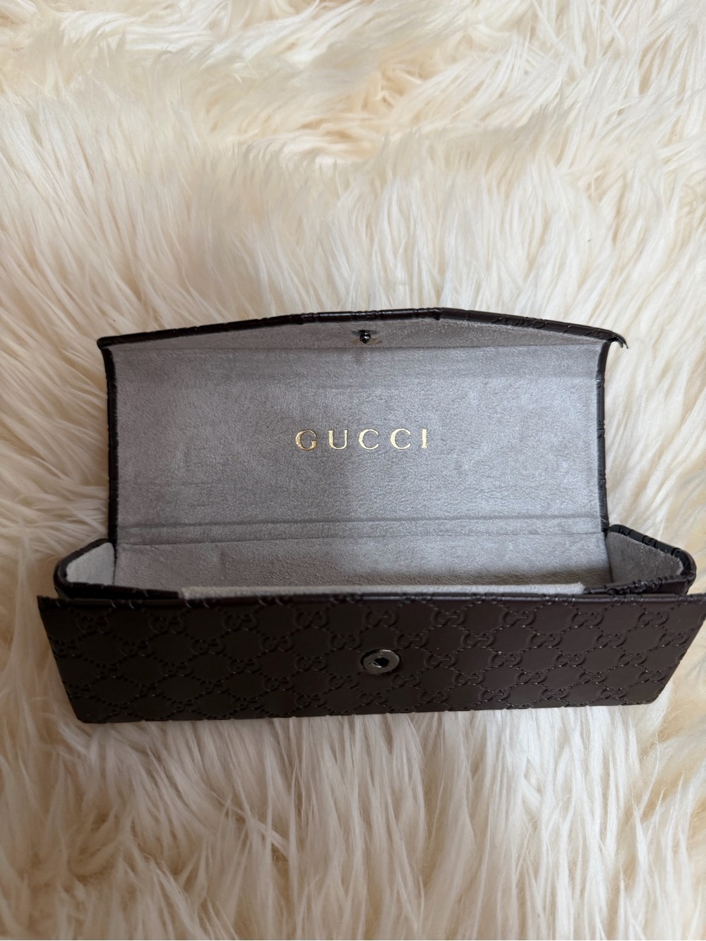 Authentic Gucci leather Brown Embossed Sunglasses Case